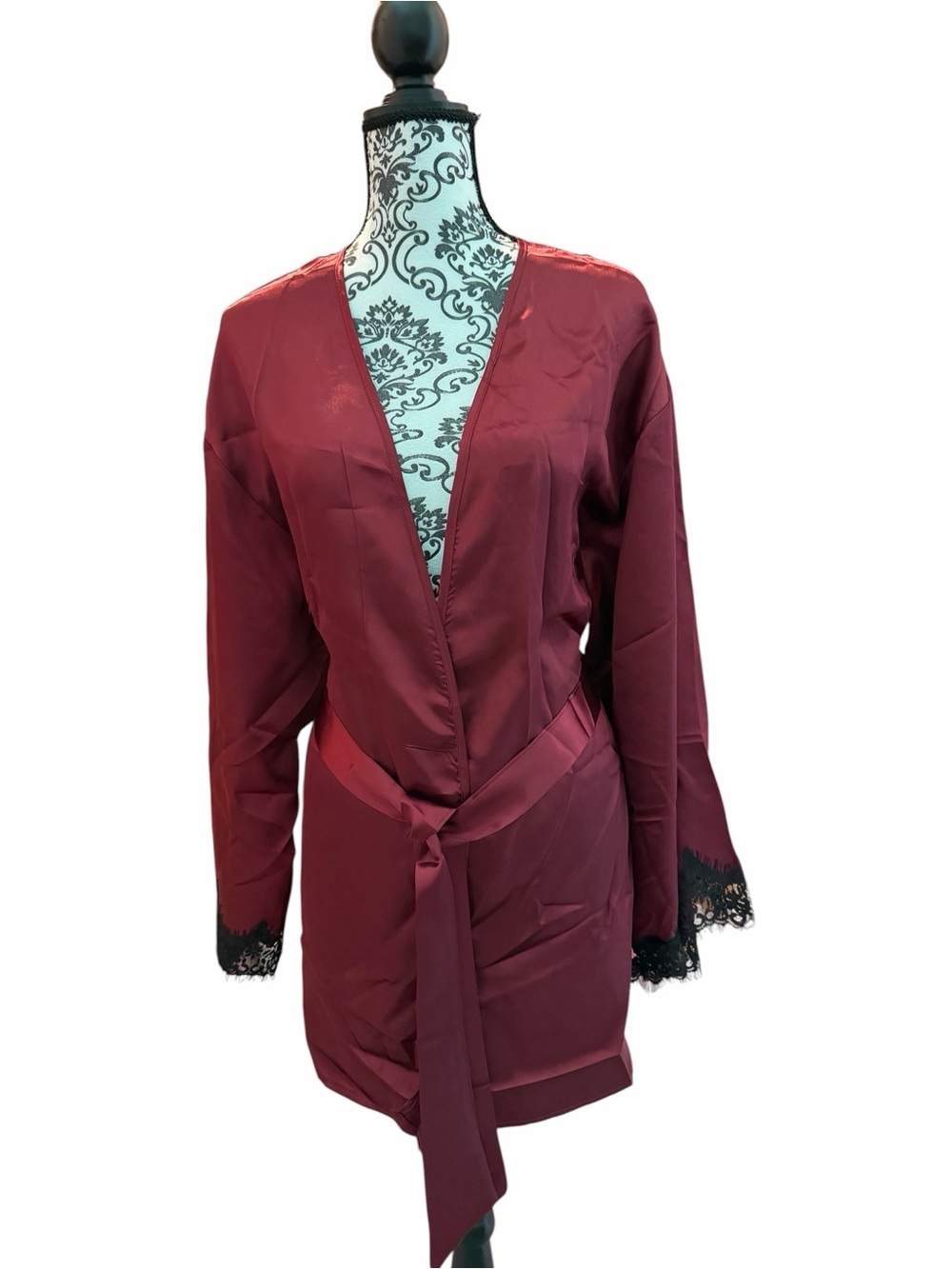 Satin Lace-Trim Robe - Picture 3 of 5